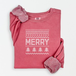 Simply Sage Market Ugly Sweater Merry Lightweight Garment Dyed Sweatshirt - 1 of 4