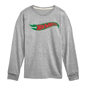 Boys' - Hot Wheels - Red and Green Christmas Lights Logo Long Sleeve Graphic T-Shirt - 1 of 4