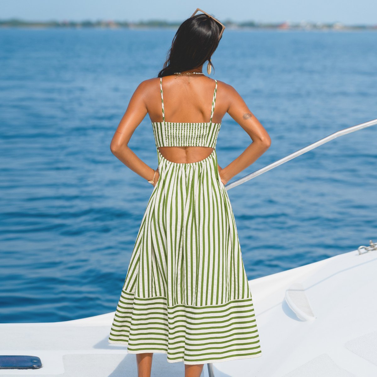 Женские платья Cupshe Women's Cupshe Breezy Striped Maxi Dress for Beach Getaways-M-Green — фото 3