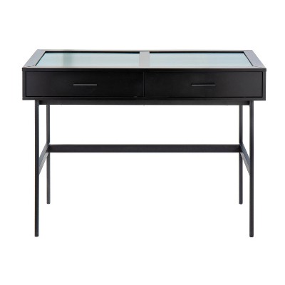 Emery Black Wood Metal Glass Console Table with Storage