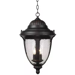 John Timberland Traditional Outdoor Ceiling Light Hanging Lantern Bronze 20 1/2" Seedy Glass Damp Rated for Exterior Porch Patio