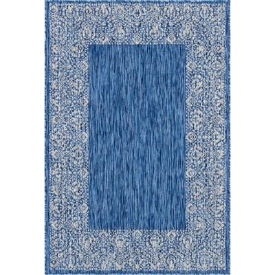 Elegant Blue and Gray 4'x6' Synthetic Outdoor Rug