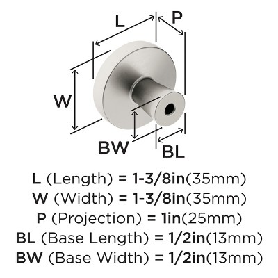 Brushed Nickel Round Modern Cabinet Knob with Mounting Hardware