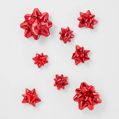 Red Print Gift Bag & Darice® Holographic Mini Star Gift Bows Set