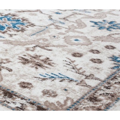Honeysuckle Cream and Blue Synthetic Rectangular Area Rug