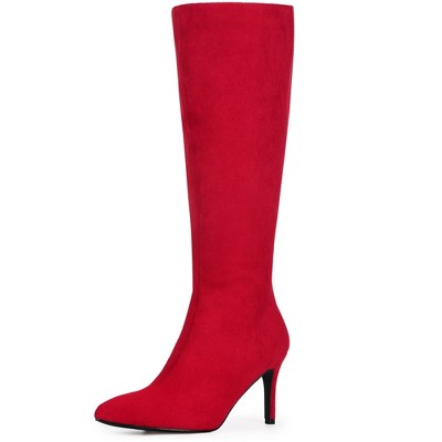 BLISSFUL STEP Classic Pointed Toe Stiletto Heel Knee High Boots for Women