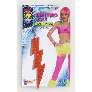 Club Candy Neon Lightning Bolt Costume Earrings: Orange