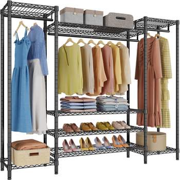 Timate P6 Medium Clothes Rack Closet Organizer System Set Wall Mounted Fits  Space 5.3-8.3 ft, Black