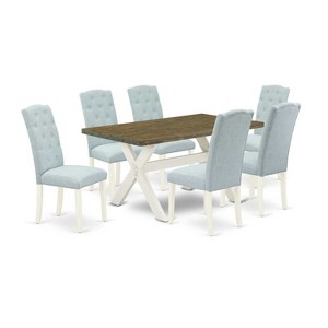 HomeStock 7-Piece Natural Oak Finish Solid Wood Top Dining Table with 6-Chairs - 1 of 4
