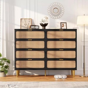 GAOMON 8 Rattan Drawer Dresser w/ Deep Drawers & Wide Top,Wood Chest Storage for Bedroom, Living Room, Hallway - 1 of 4