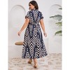 Plus Size Shirt Dress Women Summer Short Sleeve Maxi Dress with Belt Side Slit - 3 of 4