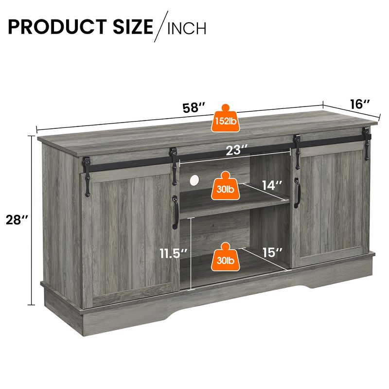 Yaheetech TV Stand wih Storage, 58" Entertainment Center with Sliding Barn Door, 4 of 9