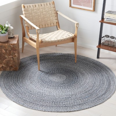 Handmade Dark Grey and Light Blue Round Braided Rug