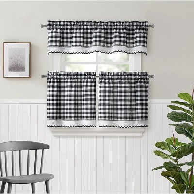 Black and White Gingham Ruffled Swag Valance Curtain  82" Wide x 22 Long 