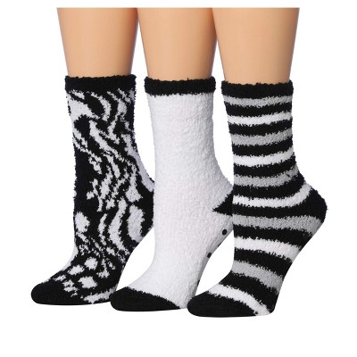 Tipi Toe Women's 3 Pairs Cozy Microfiber Anti-Skid Leopard Stripes Patterned Soft Fuzzy Crew Socks