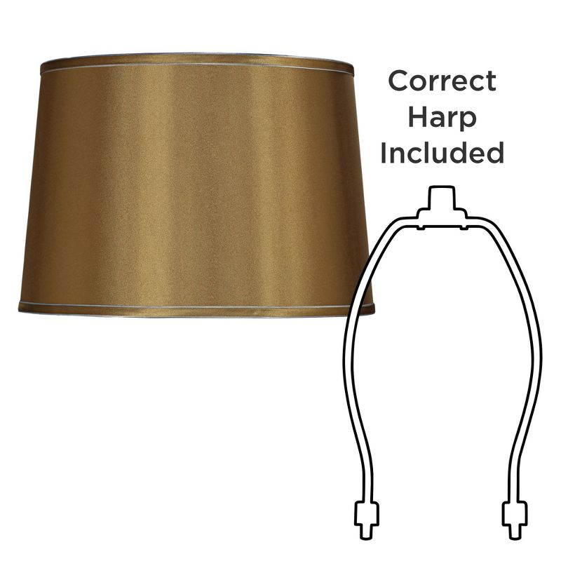 Springcrest Set of 2 Drum Lamp Shades Satin Gold Medium 14" Top x 16" Bottom x 11" High Spider Replacement Harp and Finial Fitting, 5 of 7
