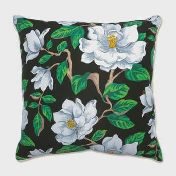 25" Magnolia Outdoor/Indoor Floor Pillow Black - Pillow Perfect