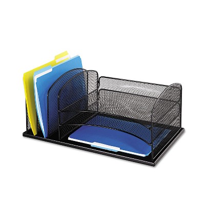 Safco Desk Organizer Six Sections Steel Mesh 19 3/8 x 11 3/8 x 8 Black 3254BL