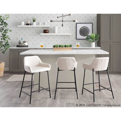 Daniella Cream Fabric and Metal Industrial Counter Stools - Set of 2