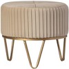 Fabulaxe Round Velvet Ottoman Stool Raised with Hairpin Gold Base - 2 of 4