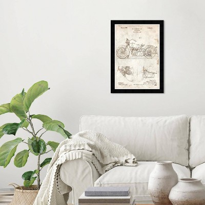 Wynwood Studio 15"x21" Harley 1928 Parchment Wall Art Black Frame: Modern Canvas, Wood Composite, Vertical Layout