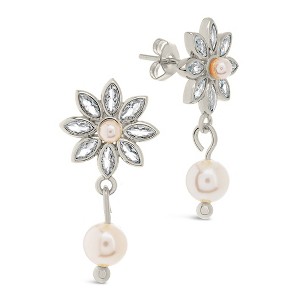 SHINE by Sterling Forever Esti CZ Flower & Pearl Drop Stud Earrings - 1 of 4