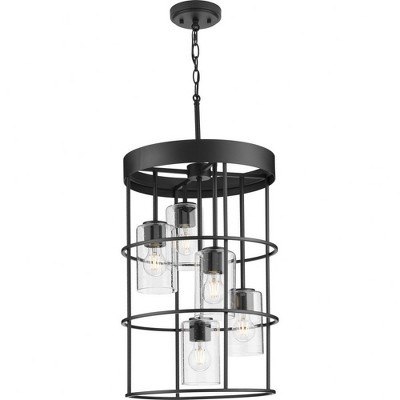 Progress Lighting Burgess 5-Light Hall & Foyer Light, Matte Black, Seeded Glass