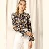 Allegra K Women's Floral Tie V Neck Chiffon Ruffle Trumpet Sleeve Blouse - 3 of 4