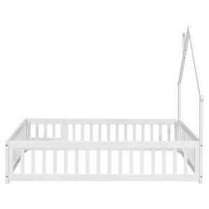 Pine MDF Bed Frame Full House Style Floor Bed Headboard with Guardrail - 1 of 3