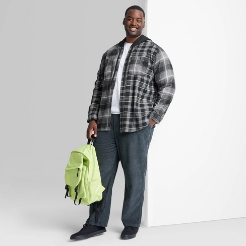 Men's Big & Tall Checked Hooded Button-down Shirt - Original Use™ Black 5xl  : Target