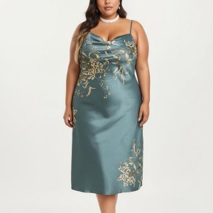 Anna-Kaci Lounge Women's Plus Size Satin Floral Slip Nightgown with  Adjustable Spaghetti Straps Cowl Neck Midi Length Sleepwear Dress - 4X,  Teal : Target