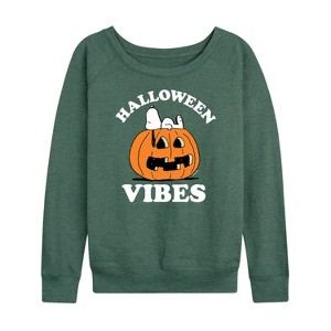 Women's - Peanuts - Halloween Vibes Lightweight French Terry Wide Neck Long Sleeve Shirt - 1 of 4