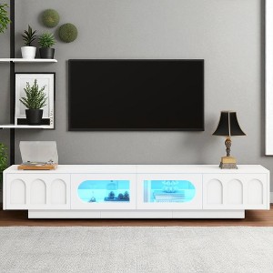 TV Stand with Fluted Glass Doors for TVs Up to 95, Media Console with Arched Doors and APP LED Light for Living Room - 1 of 4