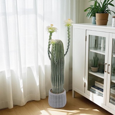 43 Inch Artificial Cactus Potted Plant, Realistic Faux Desert Cacti with Planter for Indoor & Outdoor Decor