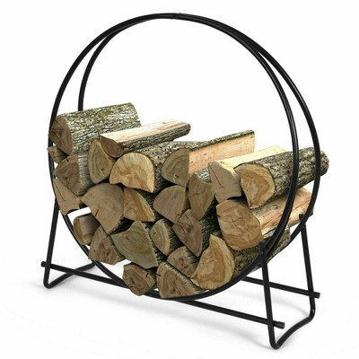 Tangkula 40" Steel Tubular Log Hoop Round Firewood Storage Holder Rack