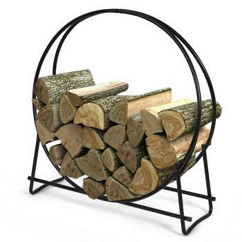Tangkula 40" Steel Tubular Log Hoop Round Firewood Storage Holder Rack