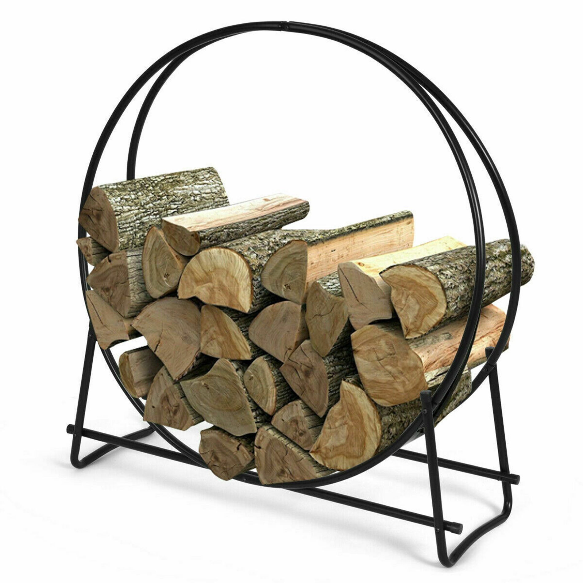Tangkula 40" Steel Tubular Log Hoop Round Firewood Storage Holder Rack