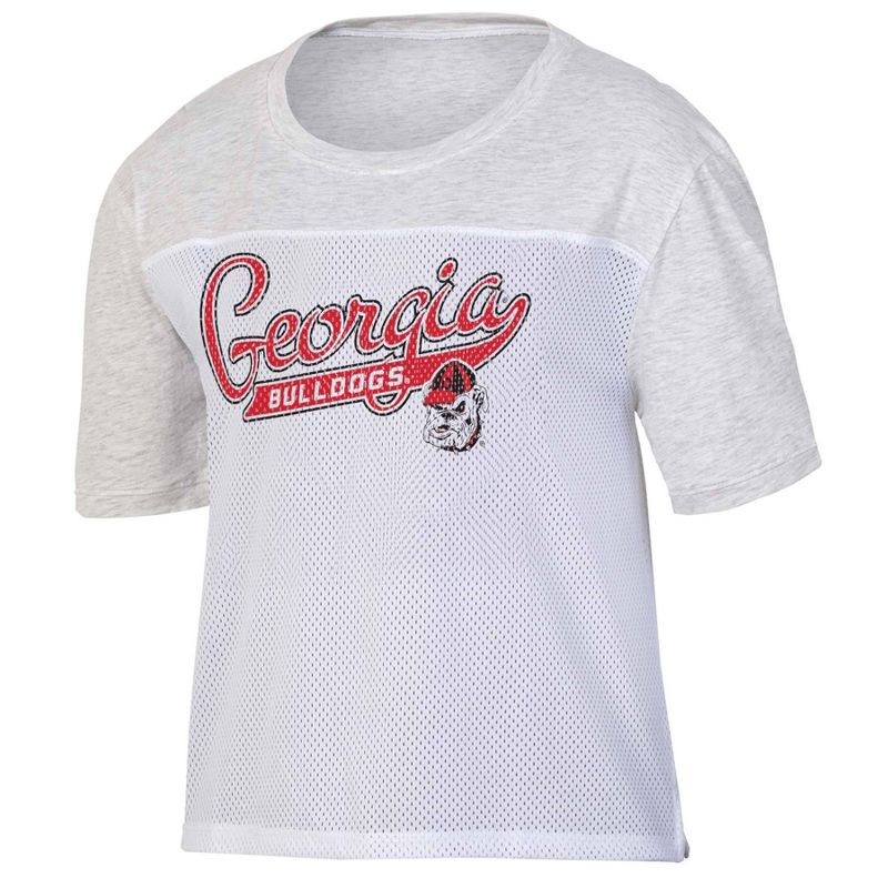NCAA Georgia Bulldogs Women&#39;s White Mesh Yoke T-Shirt, 1 of 4