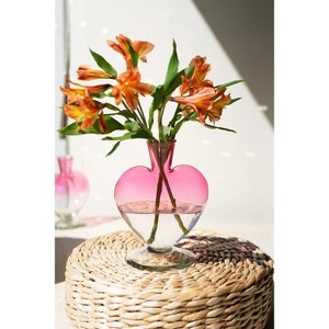Glass Heart Vase – Ombre Pink – 3.5" Tall Decorative Accent by Kalalou - 1 of 3