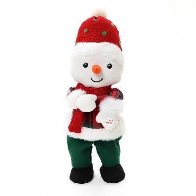 LuxenHome Animated Singing 16" Tall Snowman Holiday Decoration, Battery Operated Multicolored
