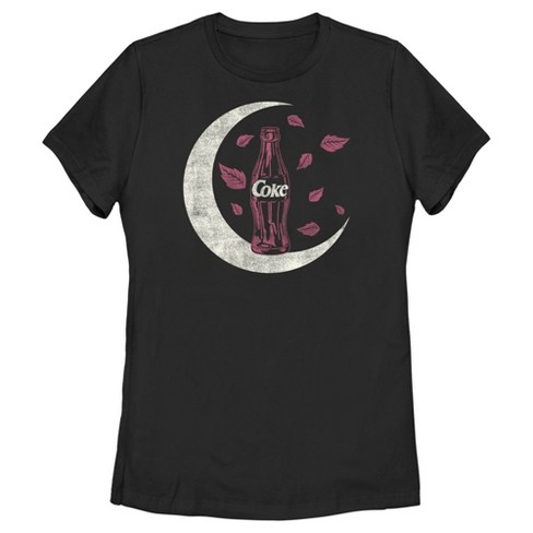 Women s Coca Cola Distressed Fall Crescent Moon T shirt Black