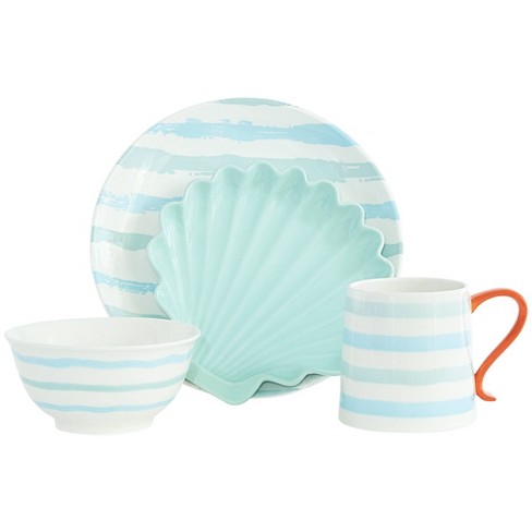 Baum Bros. 16pc Stoneware Atlantis Dinnerware Set Ocean: Seashell Pattern, Dishwasher-Safe, Service for 4, Blue & White - image 1 of 4