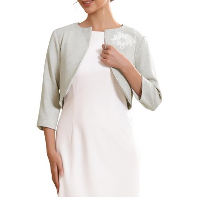 INSPIRE CHIC Women's Crew Neck Formal Bolero 3/4 Sleeves Open Front Cropped Shrugs