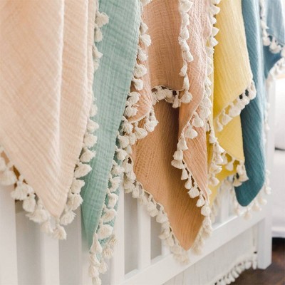 Desert Rose Cotton Muslin Baby Blanket with Fringe Trim