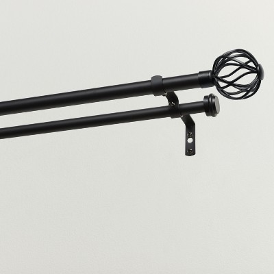Matte Black Adjustable Double Curtain Rod with Wavy Finials