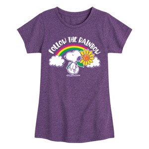 Girls' - Peanuts - Follow The Rainbow Fitted Short Sleeve Graphic T-Shirt - 1 of 4