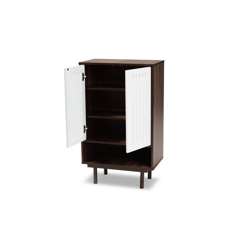 2 Door Meike Two-Tone Wood Shoe Cabinet Walnut/White - Baxton Studio, 3 of 11
