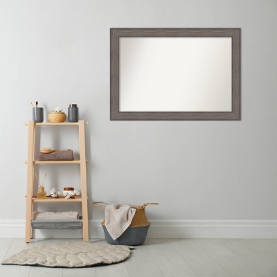 41" x 29" Brown Wood Rectangular Bathroom Vanity Mirror