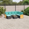 vidaXL 8 Piece Patio Sofa Set with Cushions Gray Poly Rattan - Black and Blue With Table - 2 of 4
