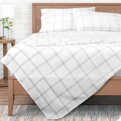 Modern Plaid White and Gray Microfiber Twin XL Flat Sheet